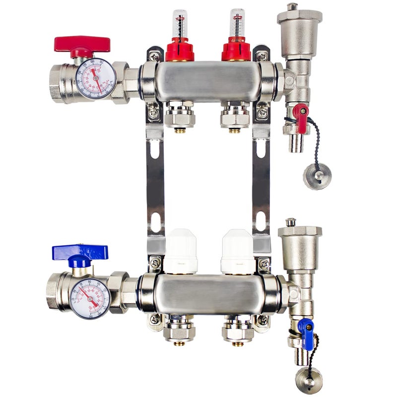 AB 2 Loop PEX/Radiant Manifold, 1/2 Inch Compatible Outlets, Up to 1.4 GPM Flow Valve for Hydronic Radiant Floor Heating(1/2" Connectors Included) - Image 1